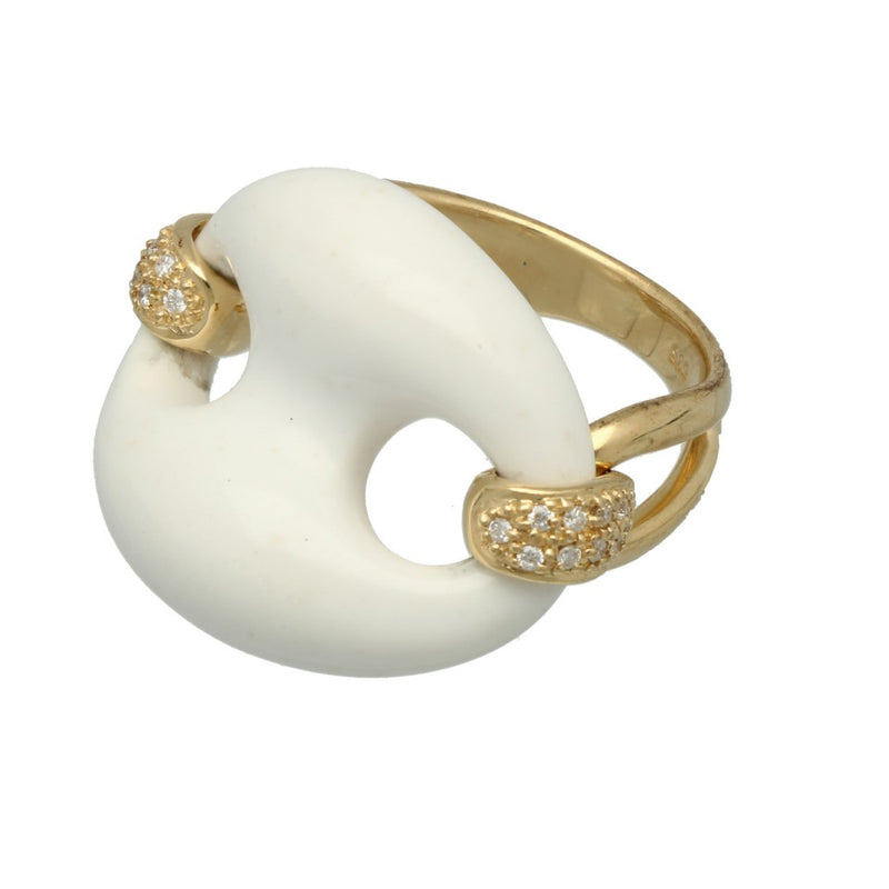 14 Krt ring met witte Agaat en Briljant 1