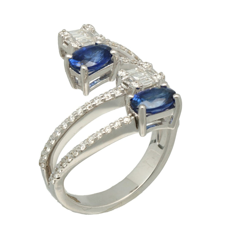 18 Krt Witgouden ring met Saffier en Diamant. 1