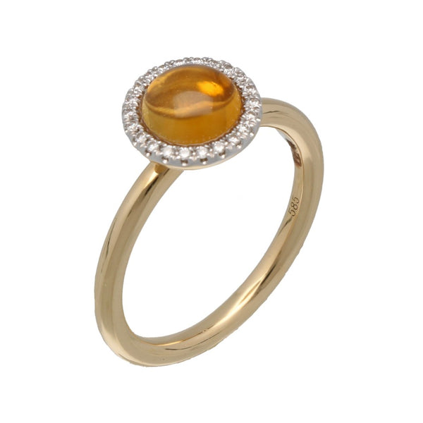 14Krt. gouden ring gezet met Citrien & Briljant