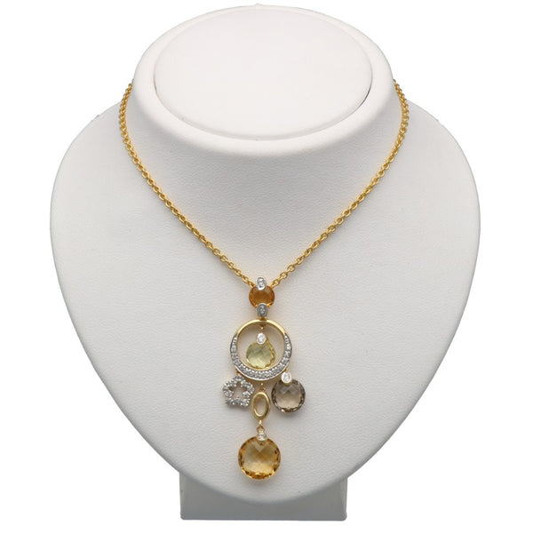 14 Krt Gouden collier met Diamant en Citrien/Topaas.
