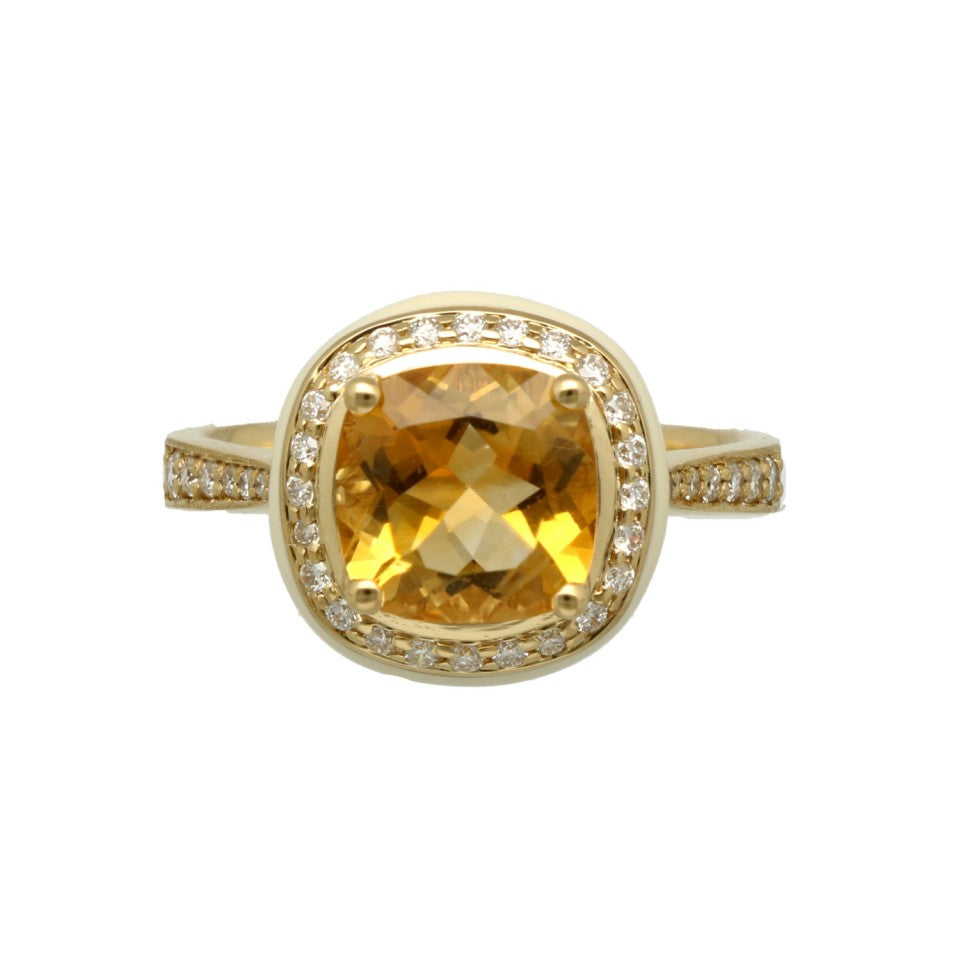 18 Krt. Gouden ring met Citrien & Briljant 4