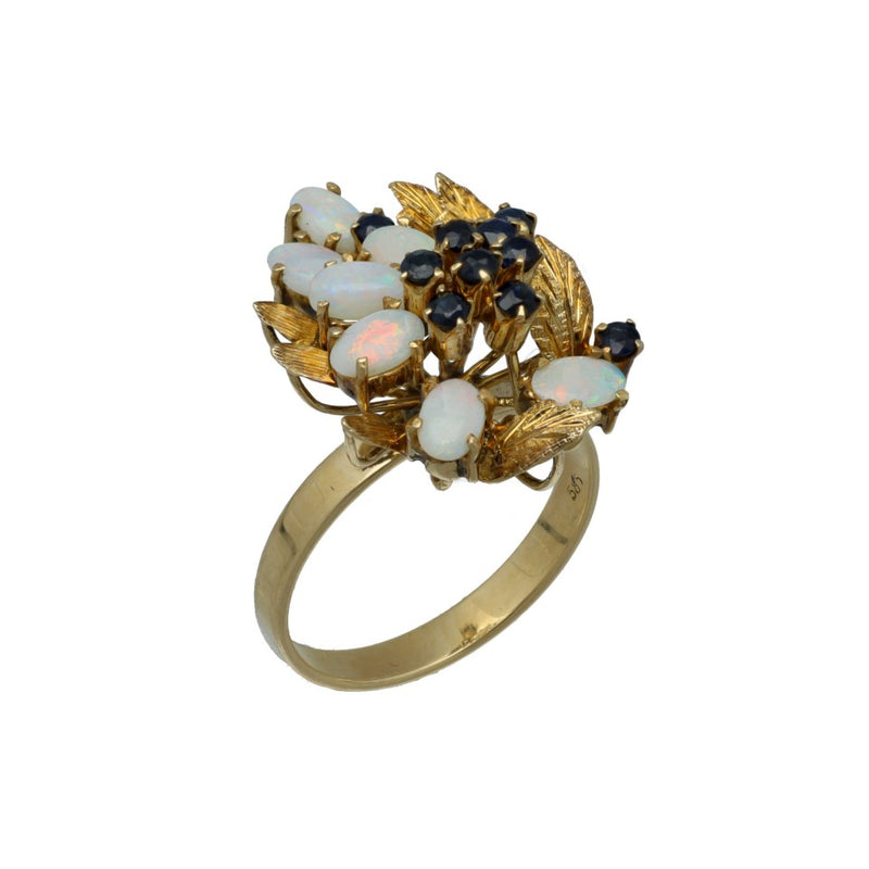 14 Krt Vintage ring met Opaal en Saffier. 1