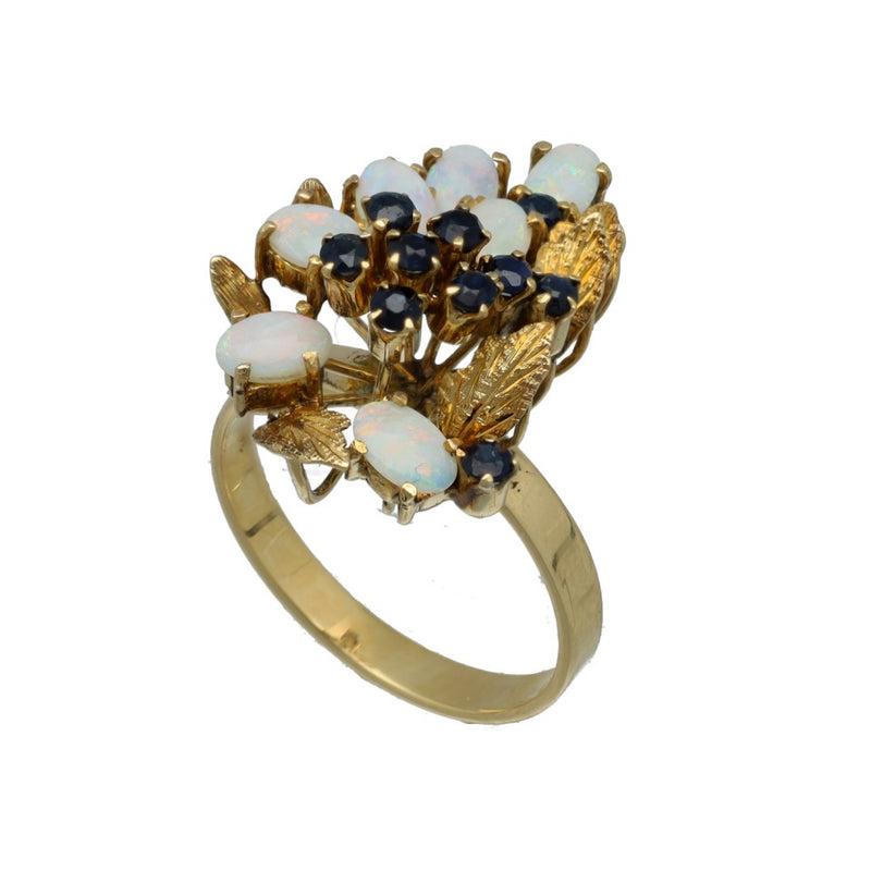 14 Krt Vintage ring met Opaal en Saffier. 3