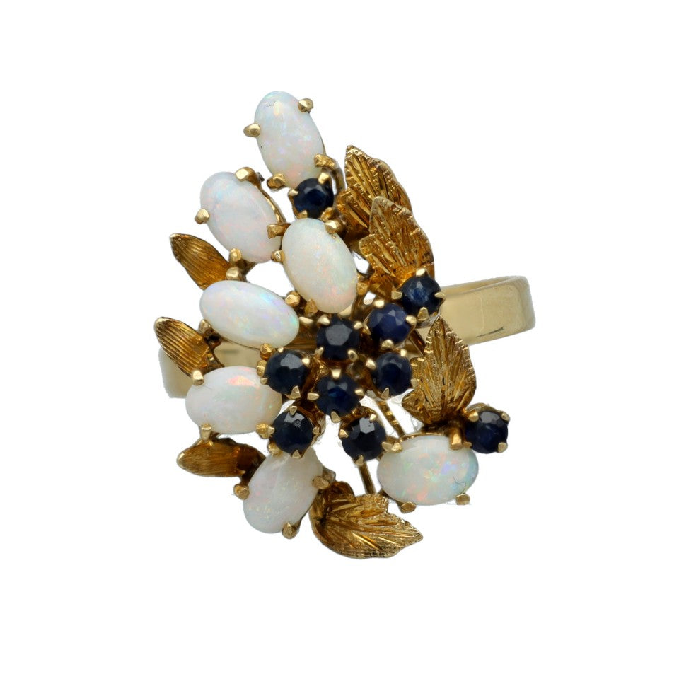 14 Krt Vintage ring met Opaal en Saffier. 4