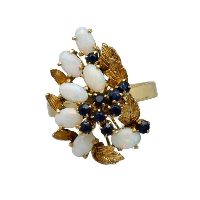 14 Krt Vintage ring met Opaal en Saffier. 4