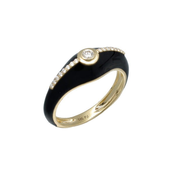 14Krt gouden ring Onyx & Briljant