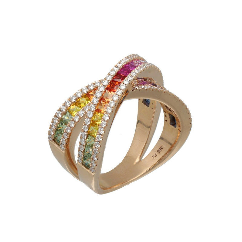 14Krt Rosegouden 'Rainbow' ring met Saffier & Briljant 1