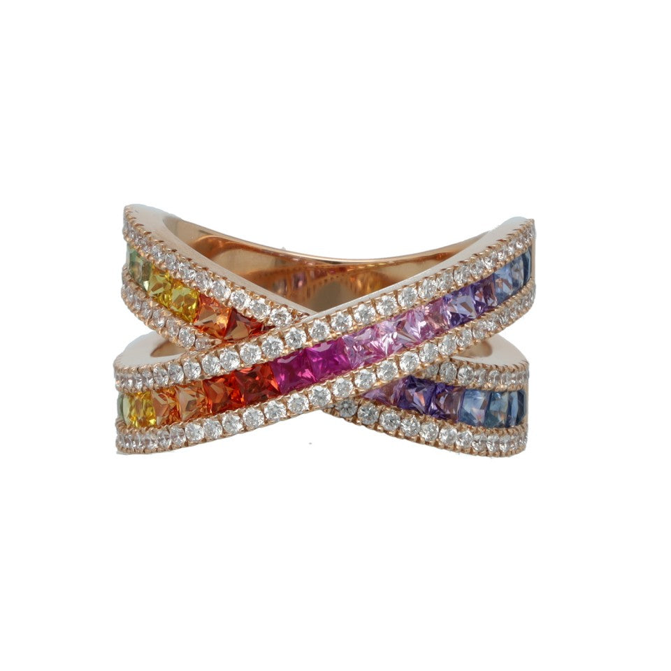 14Krt Rosegouden 'Rainbow' ring met Saffier & Briljant 4
