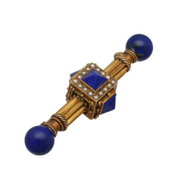 Antiek gouden Broche met Lapis Lazuli en Parels