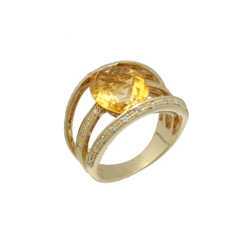 14 Krt. gouden ring met Briljanten en citrien. 1