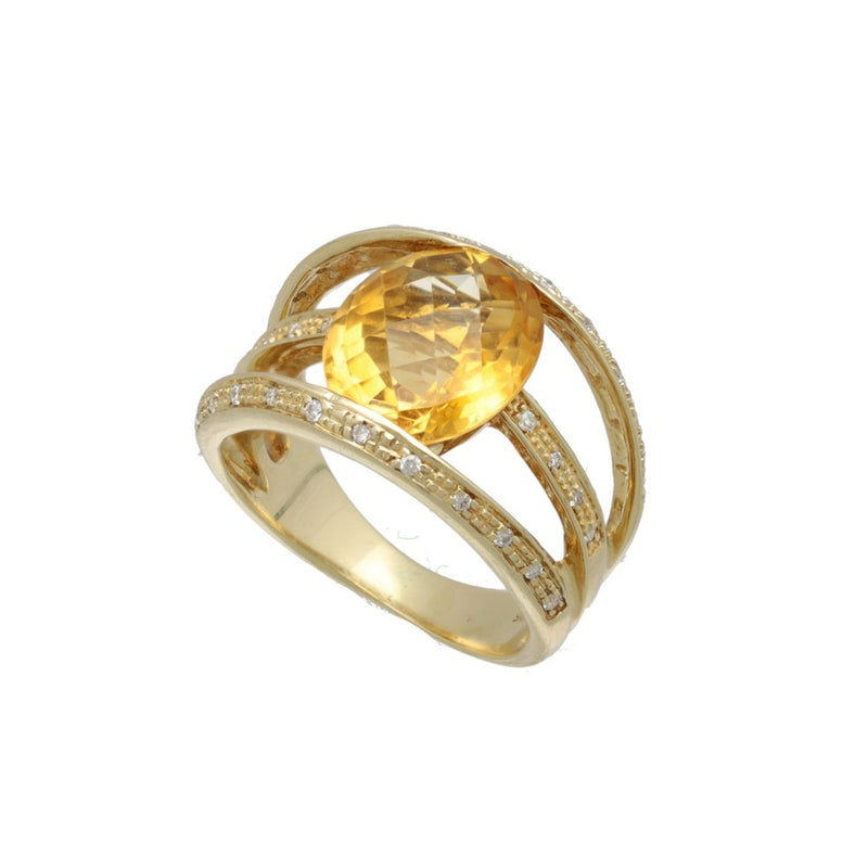 14 Krt. gouden ring met Briljanten en citrien. 3