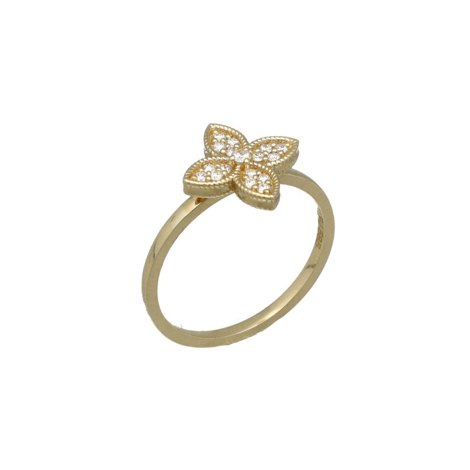 14 krt Entourage ring met Diamant.(Alhambra style) 1