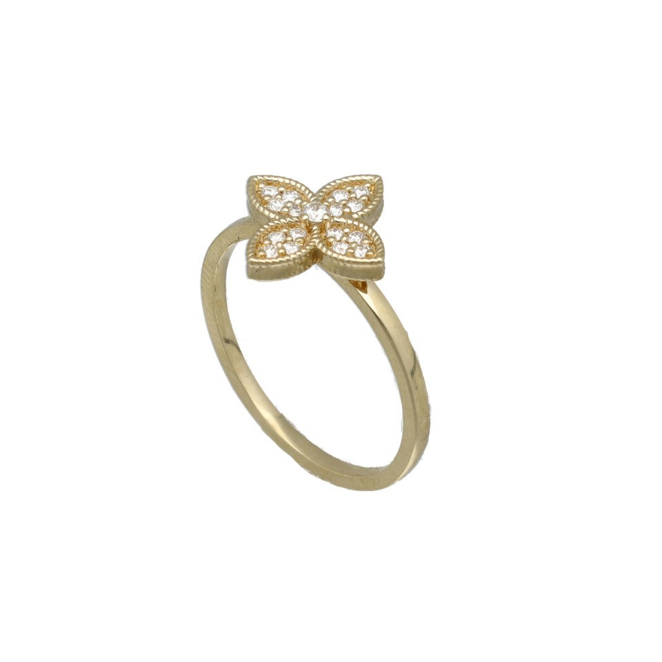 14 krt Entourage ring met Diamant.(Alhambra style) 3