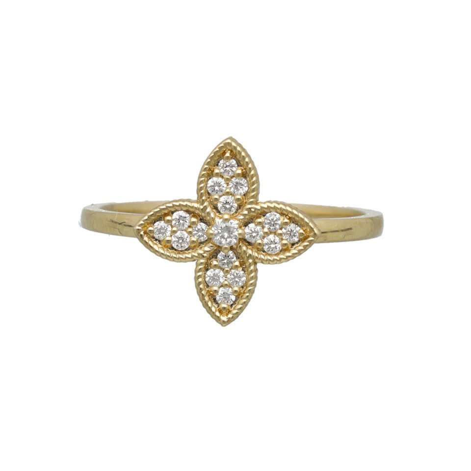 14 krt Entourage ring met Diamant.(Alhambra style) 4