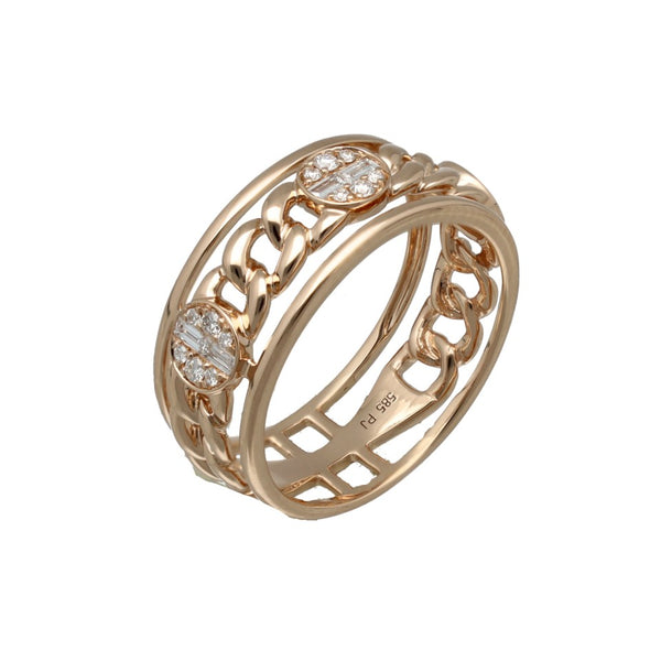 14 Krt ring met Briljant en Baguette Diamant.
