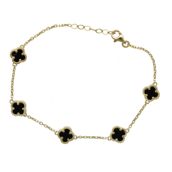 14Krt gouden Armband Klavervormige Onyx