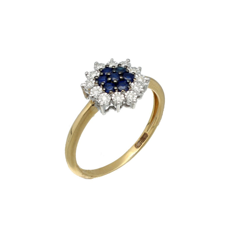 14 Krt Entourage ring met Briljant en Saffier. 1