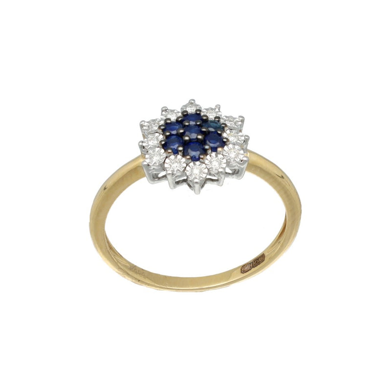 14 Krt Entourage ring met Briljant en Saffier. 3
