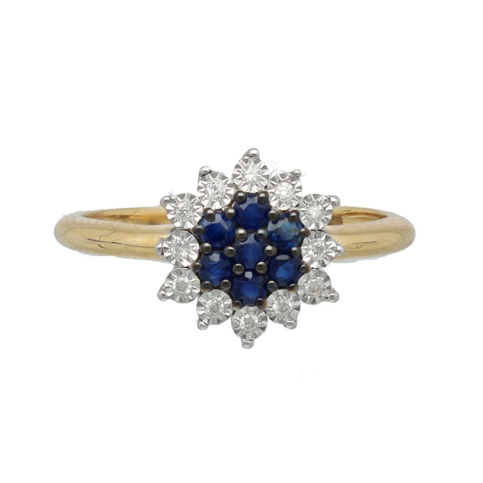 14 Krt Entourage ring met Briljant en Saffier. 4