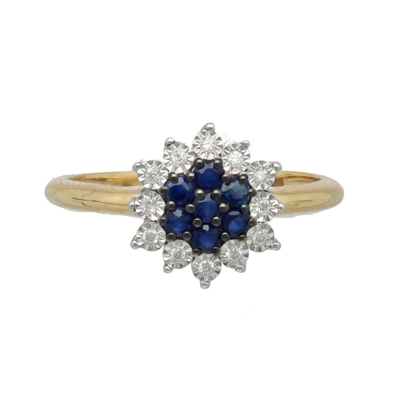14 Krt Entourage ring met Briljant en Saffier. 4