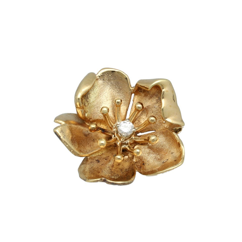 18 krt Bloem Broche met Briljant 1