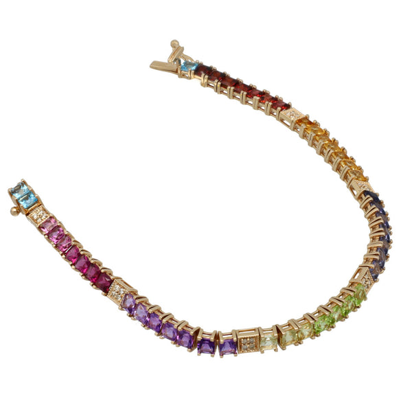 14 Krt Rose gouden armband bezet met diverse edelstenen.