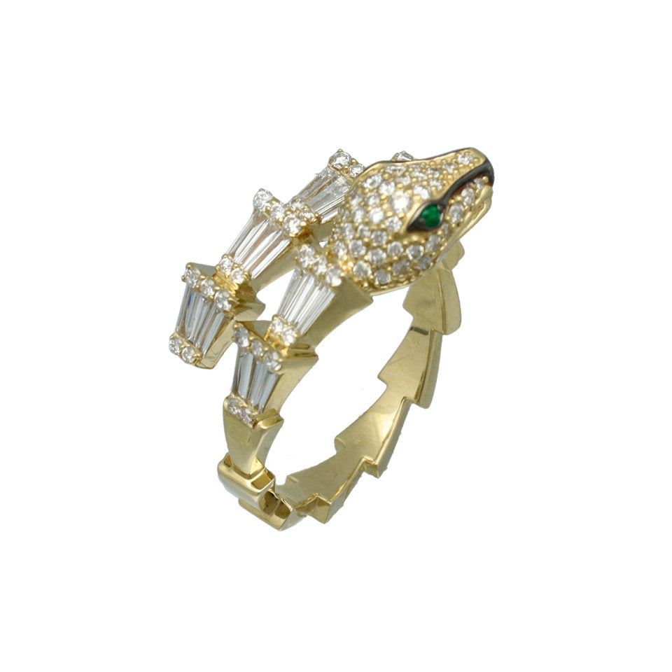14 Krt Serpenti Ring met Diamant en Smaragd. 1