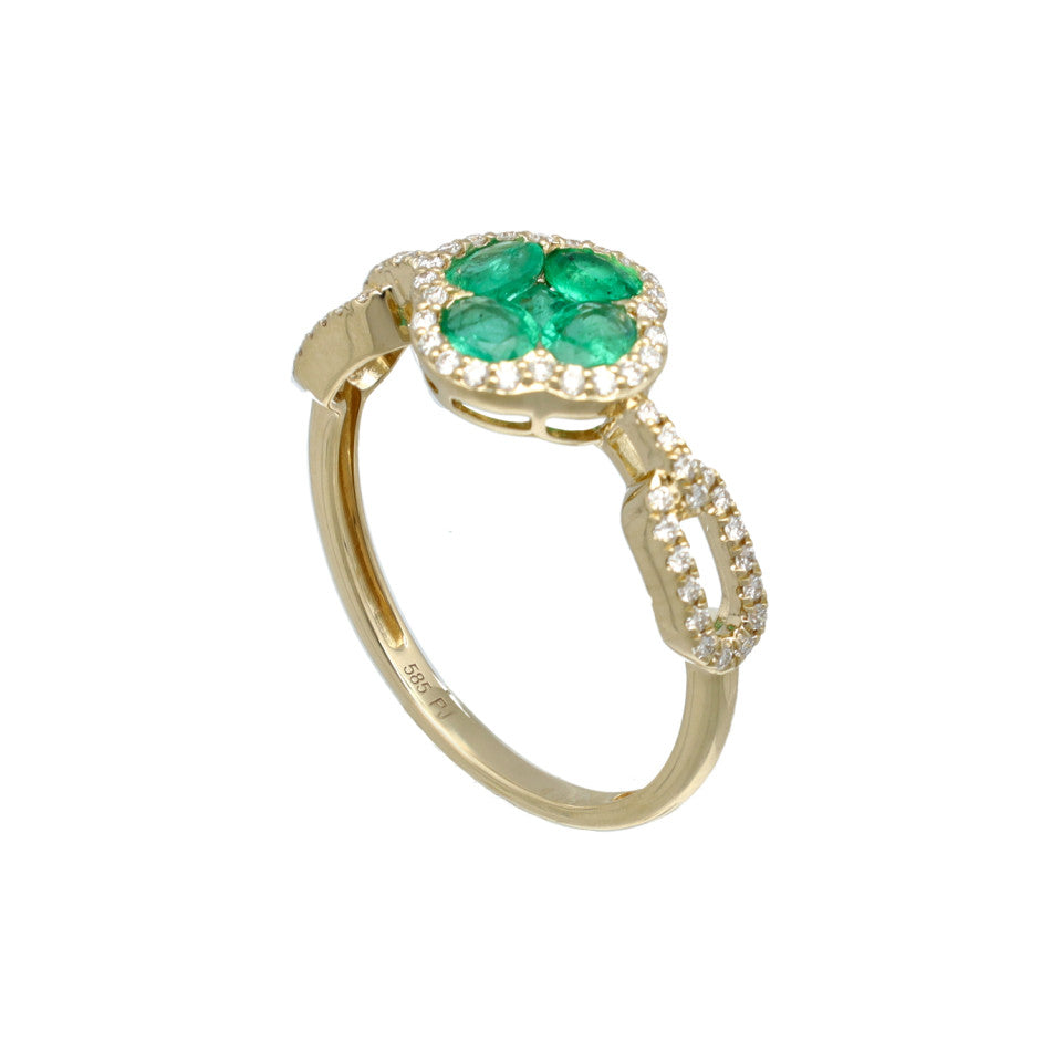 14 krt Gouden Smaragd/Diamant Ring. 2