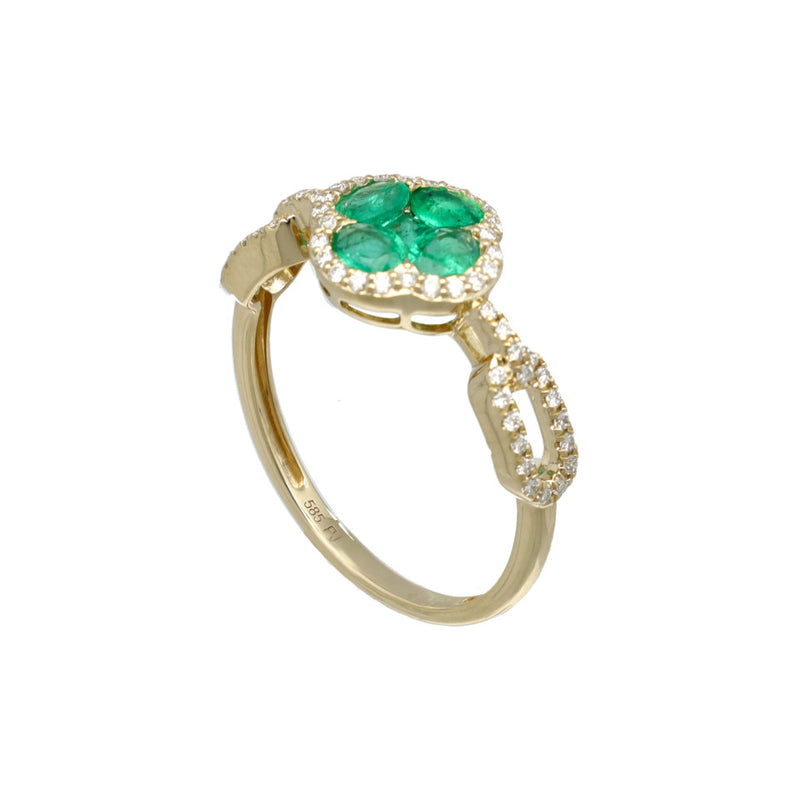 14 krt Gouden Smaragd/Diamant Ring. 2