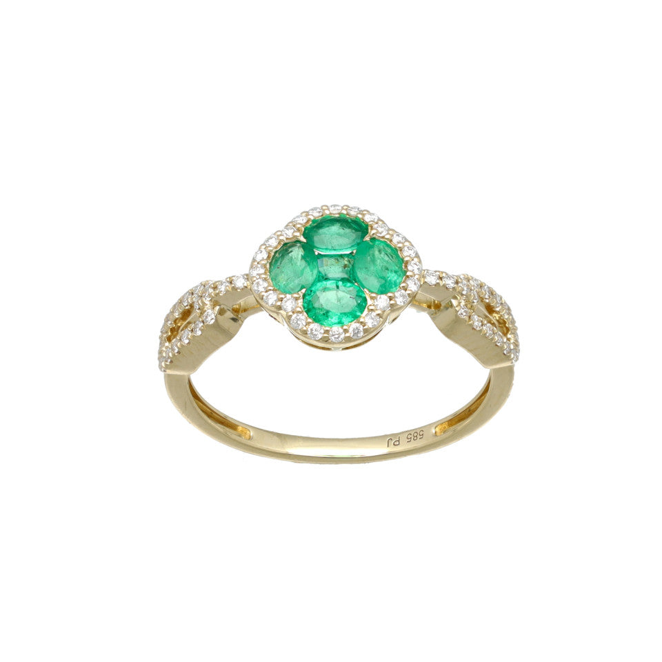 14 krt Gouden Smaragd/Diamant Ring. 3