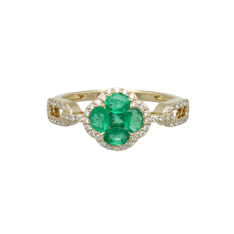 14 krt Gouden Smaragd/Diamant Ring. 4