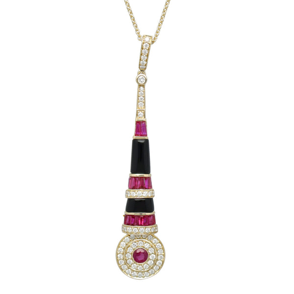 14 krt Collier met Diamant/Robijn en Onyx