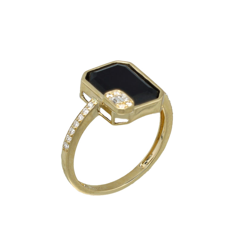 14 Krt Ring met Diamant en Onyx. 1