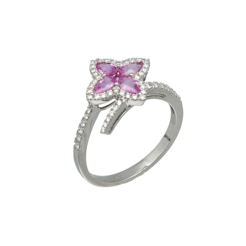 Witgouden Ring met Briljant en Roze Saffier 1