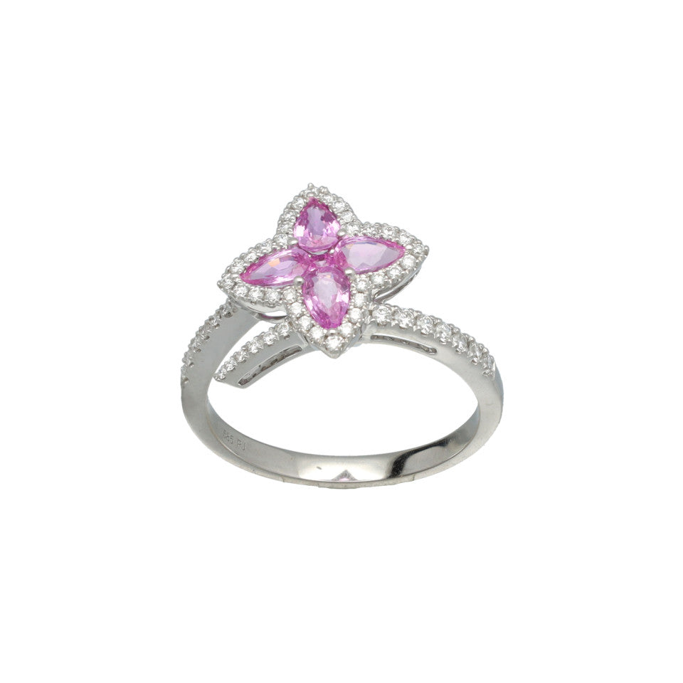 Witgouden Ring met Briljant en Roze Saffier 2