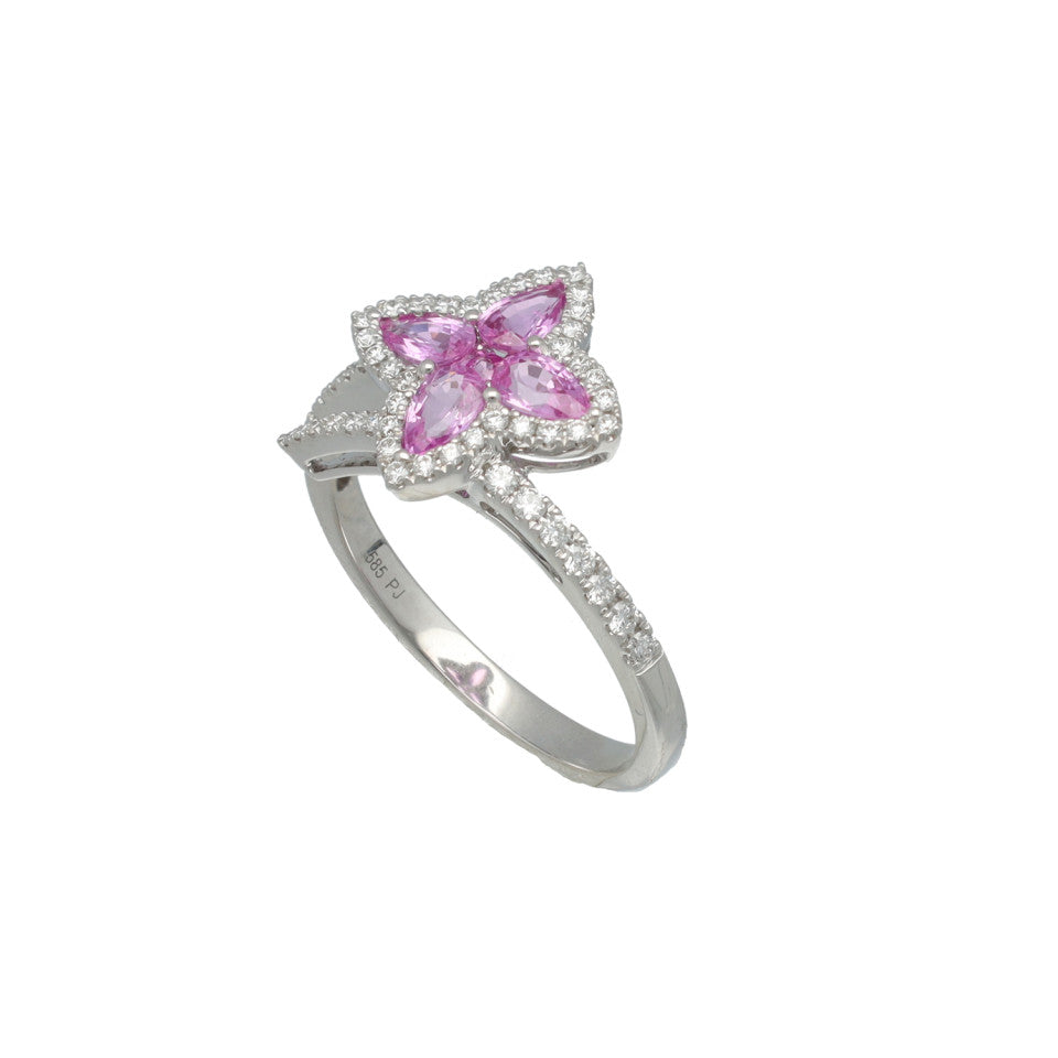 Witgouden Ring met Briljant en Roze Saffier 3