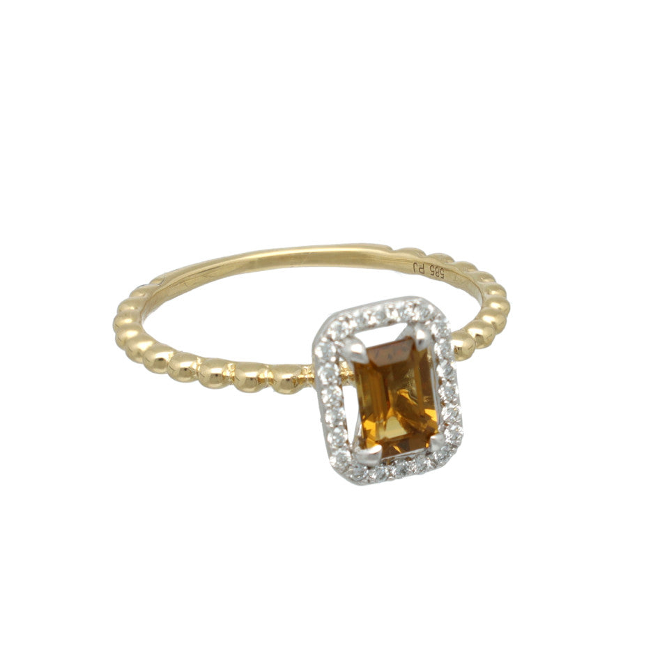 14 Krt Ring met Diamant en Cognac Quartz. 1