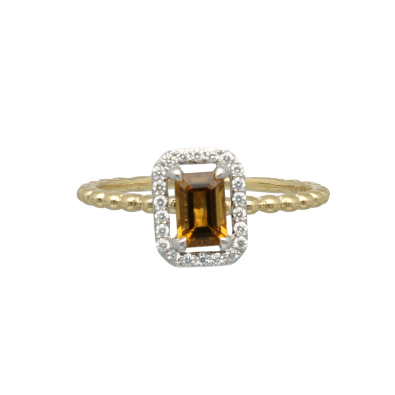 14 Krt Ring met Diamant en Cognac Quartz. 2