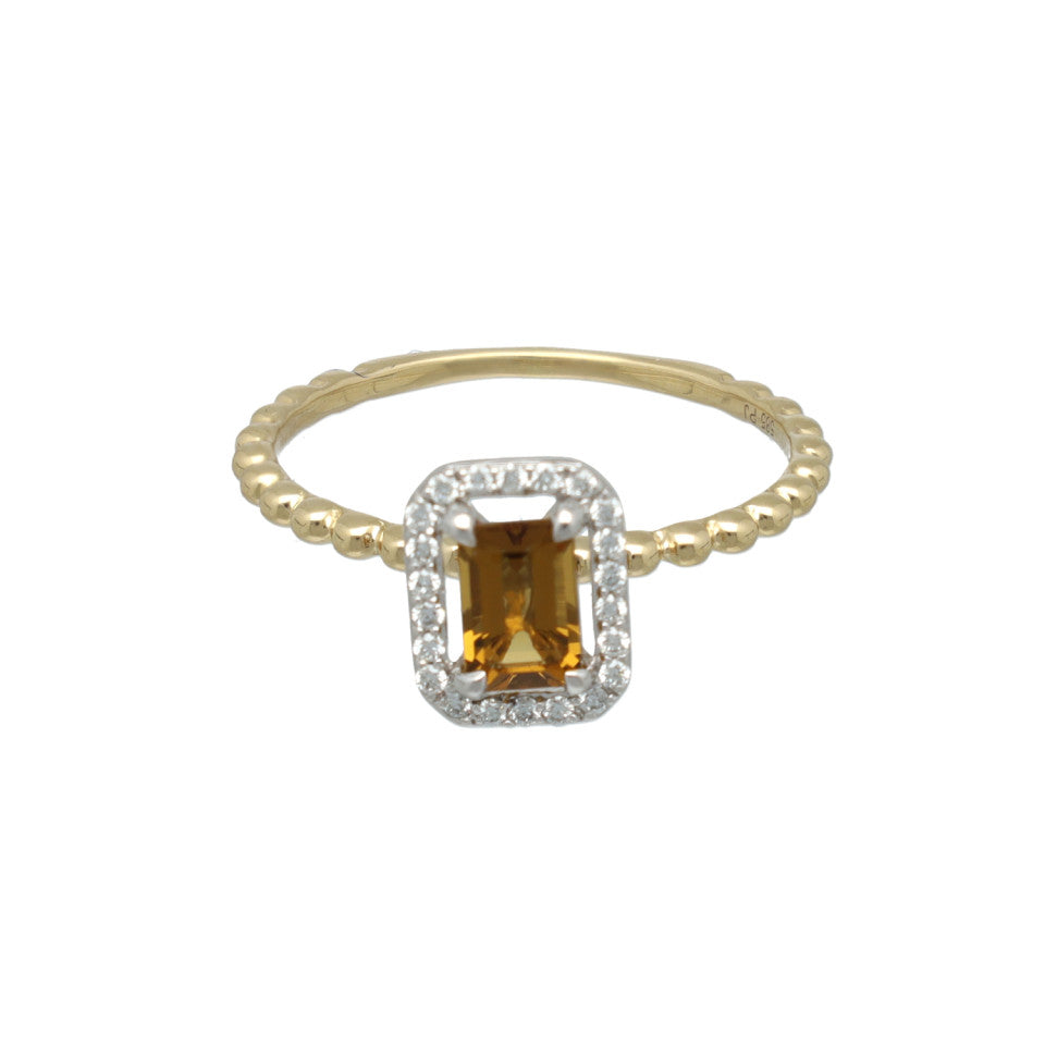 14 Krt Ring met Diamant en Cognac Quartz. 3