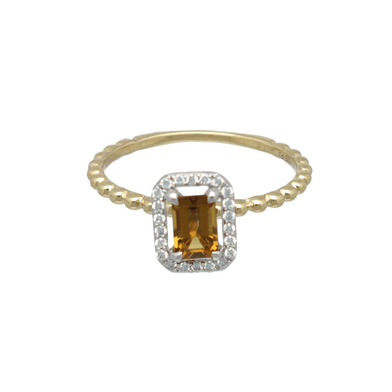 14 Krt Ring met Diamant en Cognac Quartz. 3