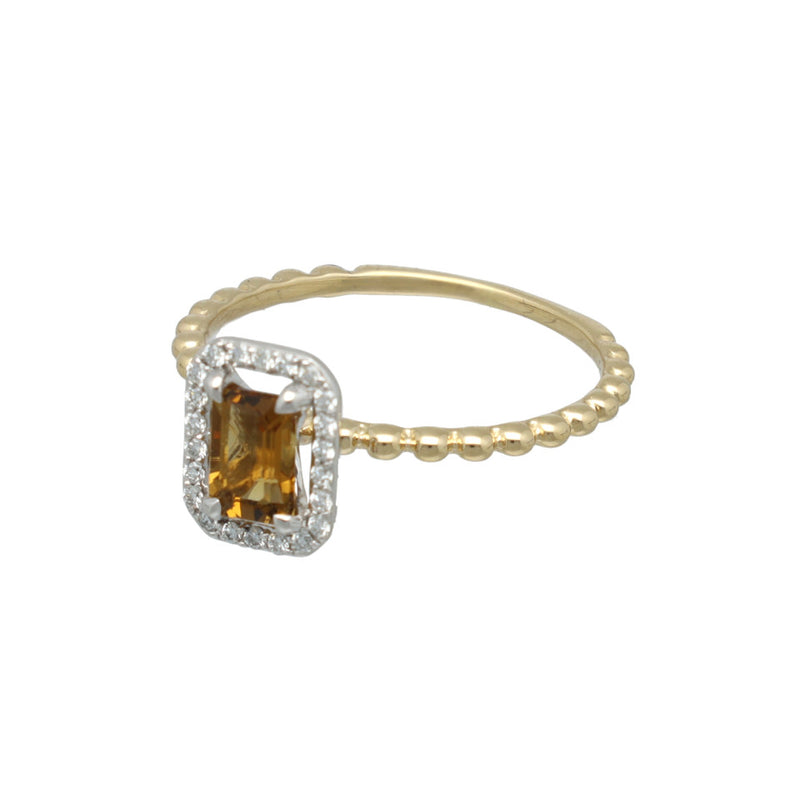 14 Krt Ring met Diamant en Cognac Quartz. 4