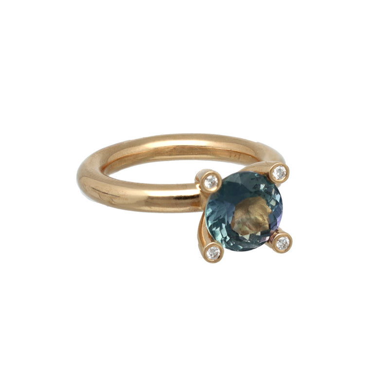 18 Krt. BRON phlox ring london blue topaas-diamant 1