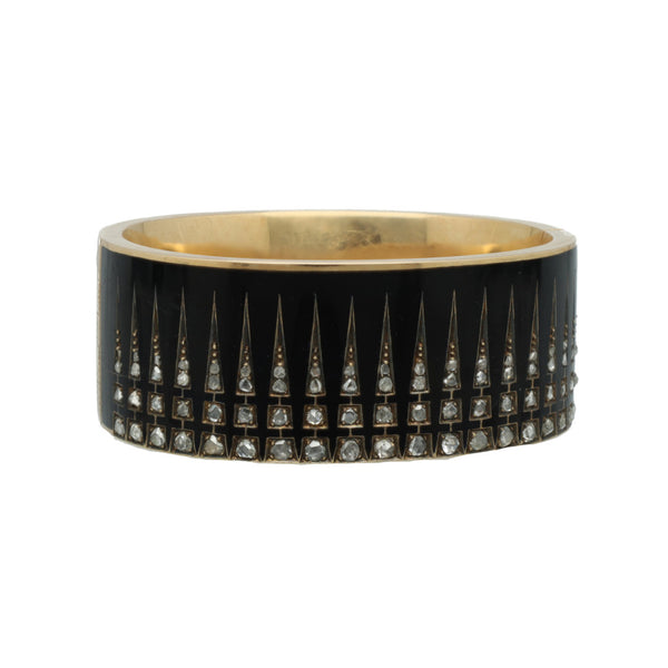 Antiek Gouden Armband met Roos Diamant en Emaille.