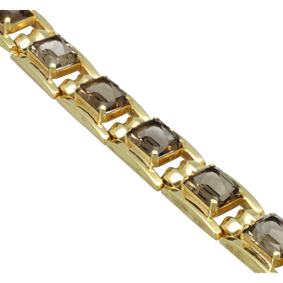 Vintage Gouden Armband bezet met Rookkwarts 1