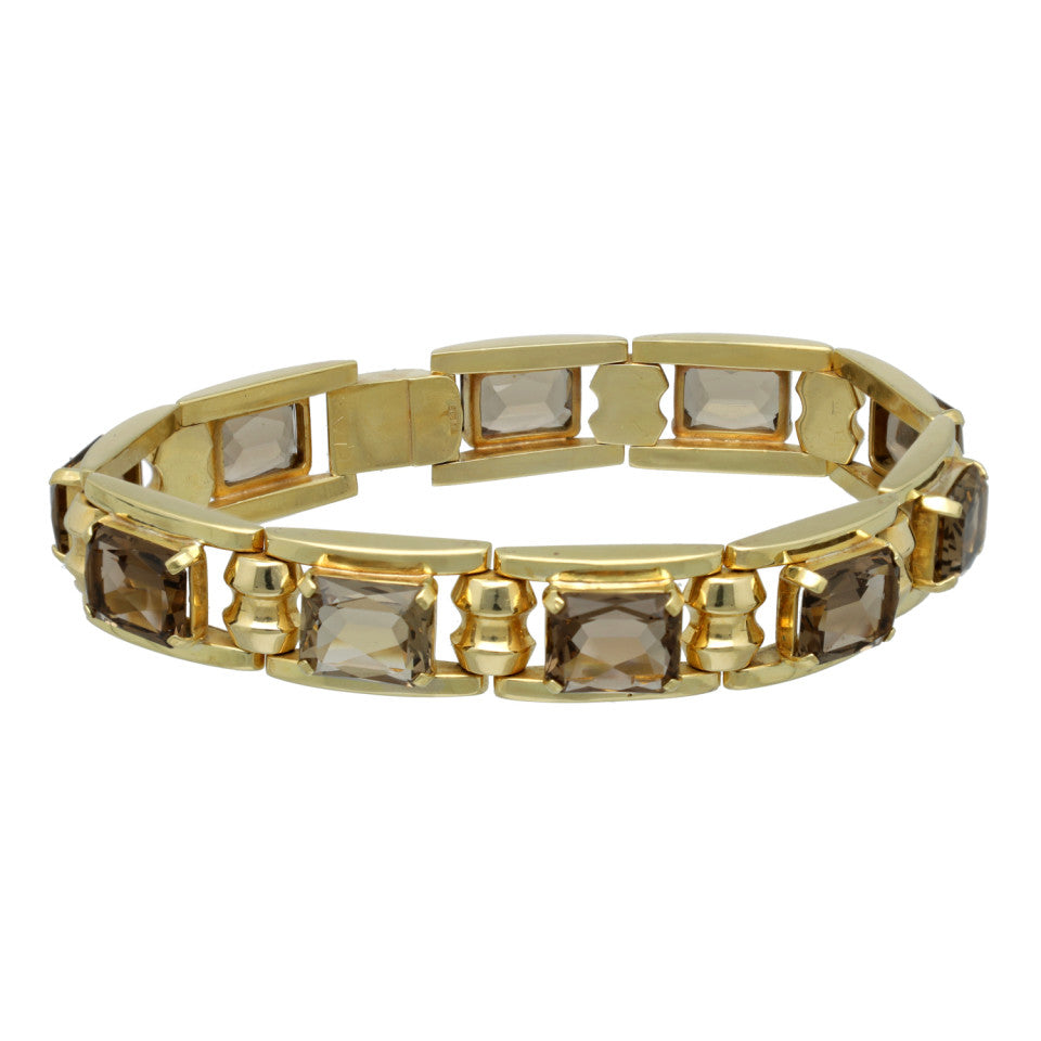 Vintage Gouden Armband bezet met Rookkwarts 2