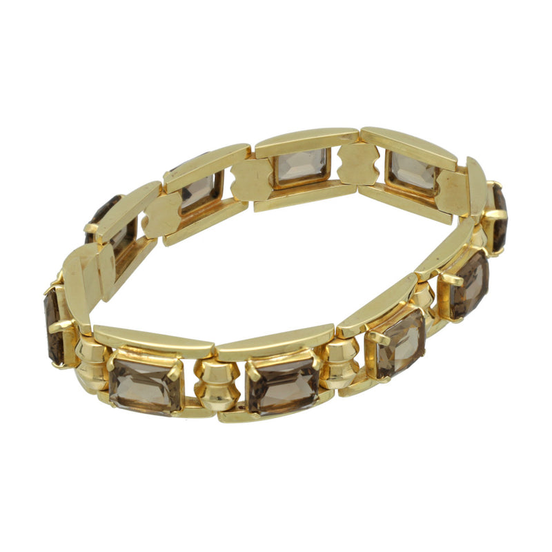 Vintage Gouden Armband bezet met Rookkwarts 3