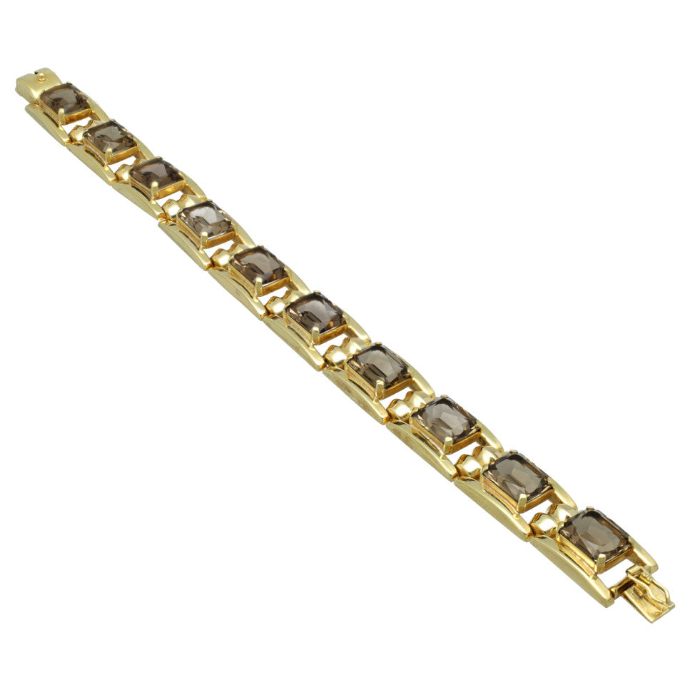 Vintage Gouden Armband bezet met Rookkwarts 4
