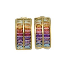 18 krt Geelgouden Rainbow Oorbellen met kleurstenen.