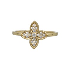 14 krt Entourage ring met Diamant.(Alhambra style)