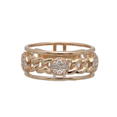 Rosé Gouden ring met Briljant en Baguette Diamant.